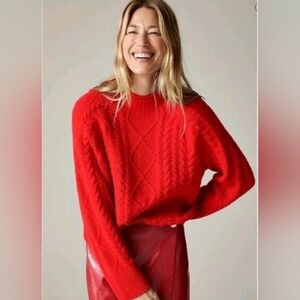 J.Crew Cable Knit Rollneck Sweater Supersoft Yarn Merino Alpaca Red Size M